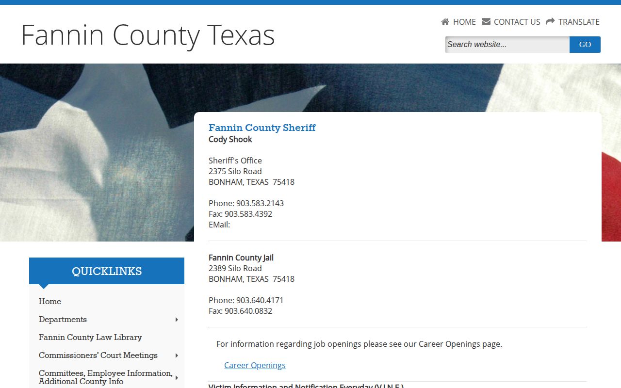 Fannin County Sheriff contact and release notification routes