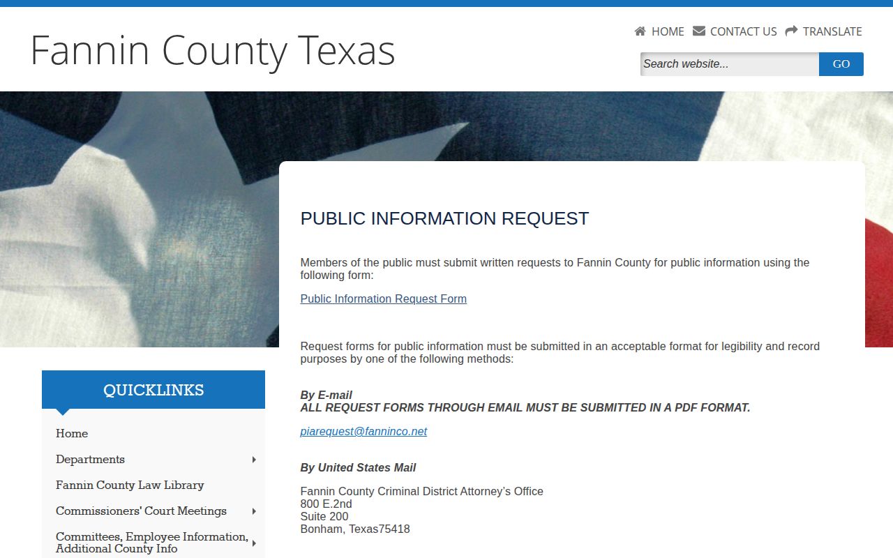 Fannin County release records public information request page